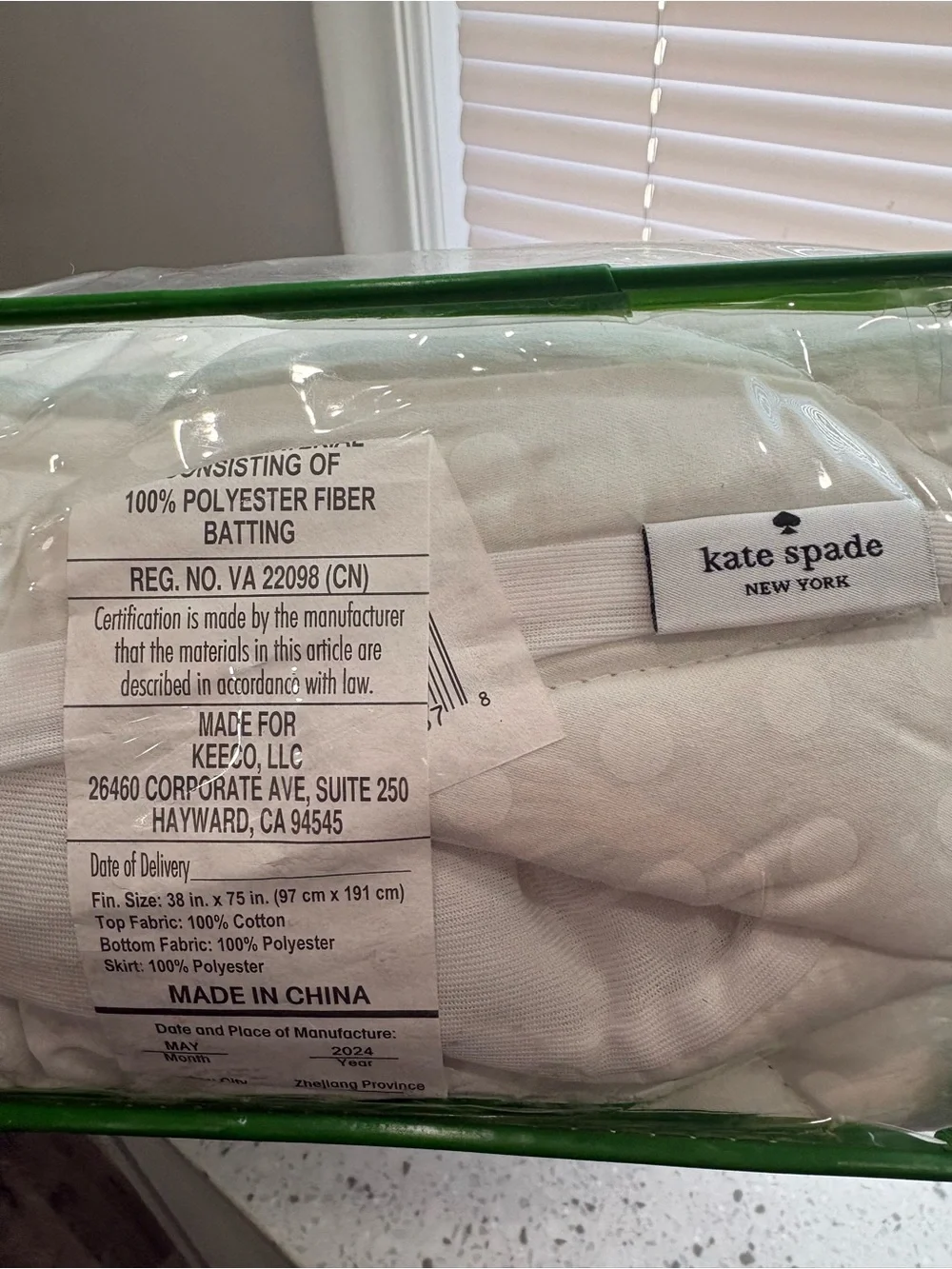 NEW kate spade Twin White Quilted Mattress Pad- cute dot print
